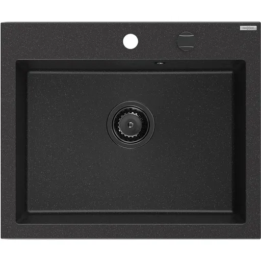 MEXEN/S MEXEN/S - Elix granitový drez 1-miska 600 x 500 mm, čierna/strieborná metalík, sifón čierna 6525601005-73-B