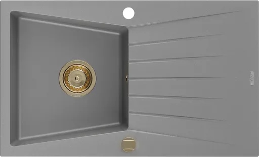MEXEN/S MEXEN/S - Cesar granitový drez 1 s odkvapkávačom 775x470 mm, šedá, + zlatý sifón 6514771010-71-G