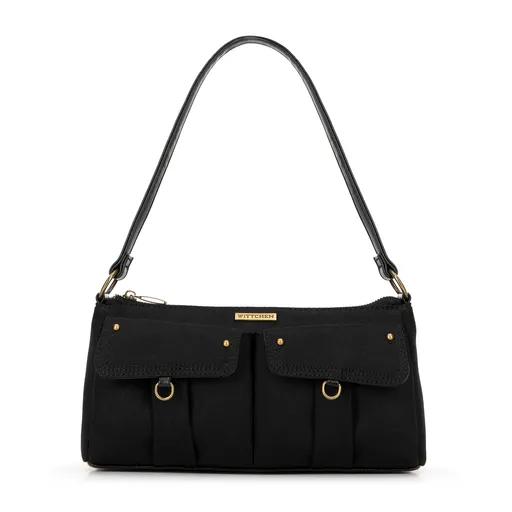 Dámska ramenná kabelka s vreckami čierna 100-4Y-439-1