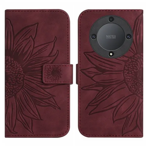 ART SUNFLOWER Peňaženkové puzdro s remienkom Honor Magic5 Lite bordové