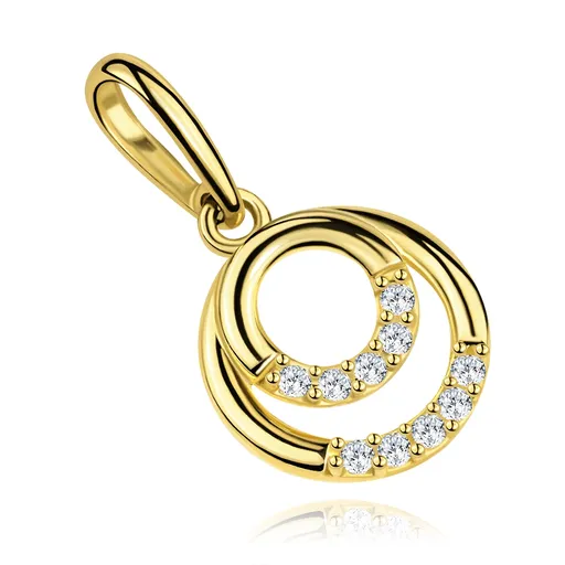 Zlatý prívesok 9K spojené kruhy s čírymi zirkónmi
