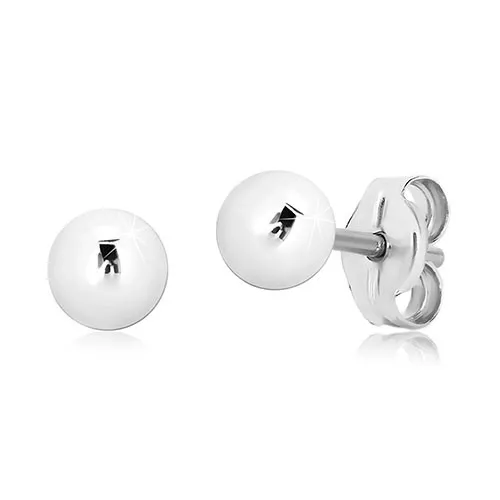 Náušnice z bieleho zlata 375 - jednoduchá zrkadlovolesklá guľôčka, 4 mm