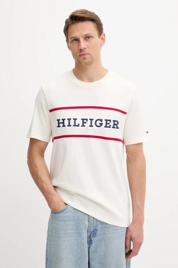 Bavlnené tričko Tommy Hilfiger pánske, béžová farba, s nášivkou, MW0MW39845