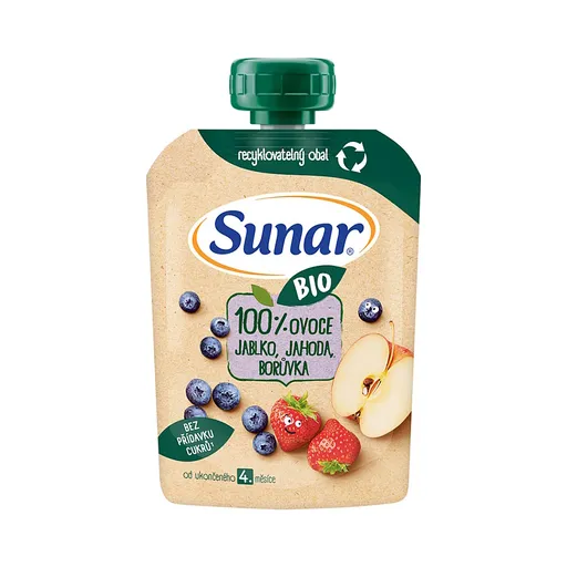 SUNAR Ovocné vrecko jablko, jahoda, čučoriedka 4m+ BIO 100 g
