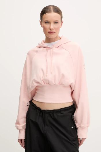 Bavlnená mikina adidas by Stella McCartney dámska, oranžová farba, s kapucňou, jednofarebná, JJ4161