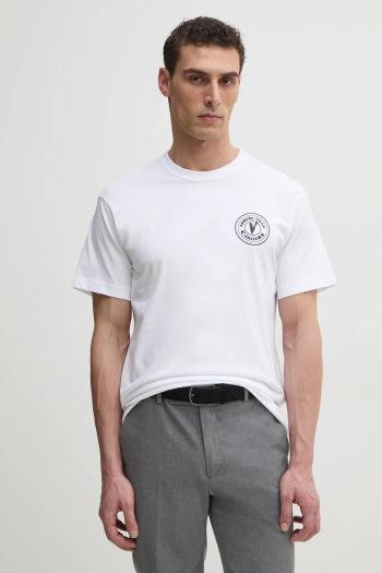 Bavlnené tričko Versace Jeans Couture pánske, biela farba, s potlačou, 78GAHE07 CJ00E