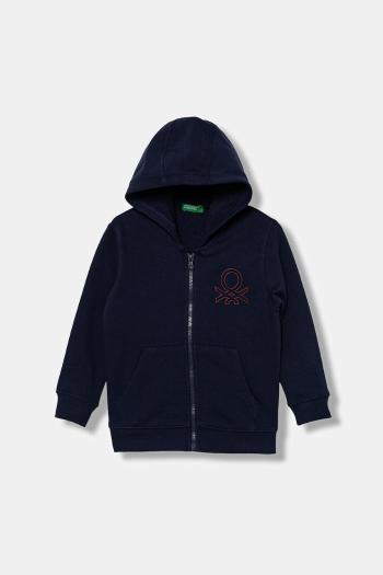 Detská bavlnená mikina United Colors of Benetton tmavomodrá farba, s kapucňou, jednofarebná, 3J68G503V
