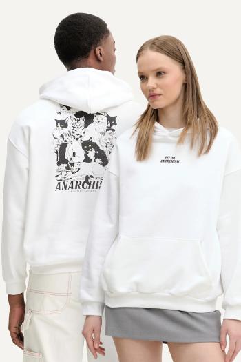 Bavlnená mikina Kaotiko biela farba, s kapucňou, s potlačou, AQ059-01S-M002