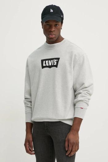 Bavlnená mikina Levi's PREMIUM GRAPHIC CREW pánska, šedá farba, s potlačou, 000MS