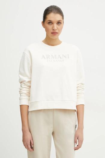 Bavlnená mikina Armani Exchange dámska, béžová farba, s potlačou, XW000159 AF11851