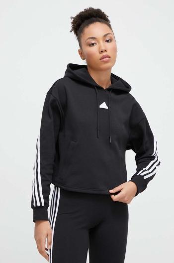 Mikina adidas dámska, čierna farba, s kapucňou, s nášivkou,  IP1533