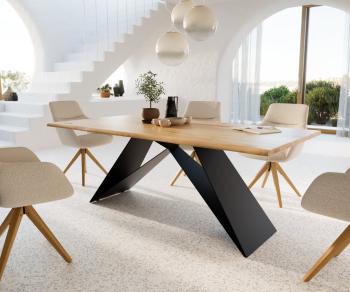 Jedálenský stôl Edge 200x100 cm prírodný dub Podstava v tvare V čierna