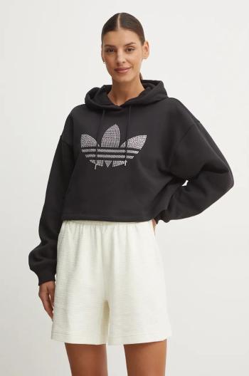 Mikina adidas Originals Bling Hoodie dámska, čierna farba, s kapucňou, s nášivkou, IW5697