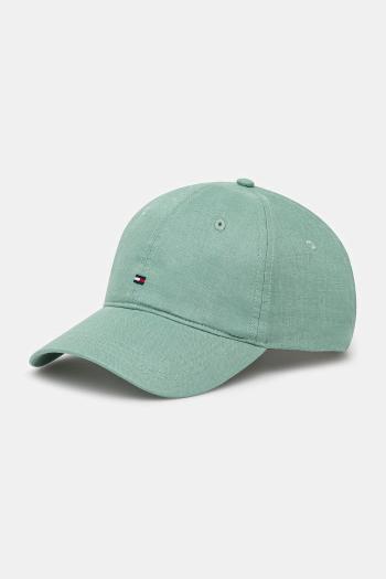 Plátenná čiapka Tommy Hilfiger zelená farba, jednofarebná, AW0AW17130