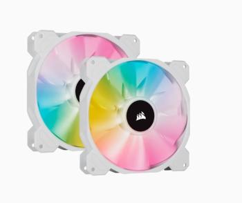 Számítógép ventilátor Corsair iCUE SP140 RGB ELITE Dual Pack White + Lightning Node Core