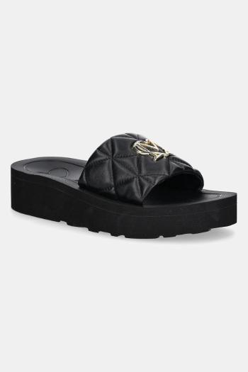 Kožené šľapky Love Moschino dámske, čierna farba, na platforme, JA28014I1MIE0000