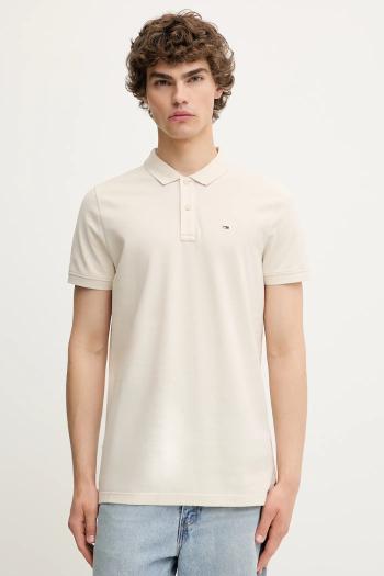 Bavlnené polo tričko Tommy Jeans béžová farba, jednofarebné, DM0DM20676
