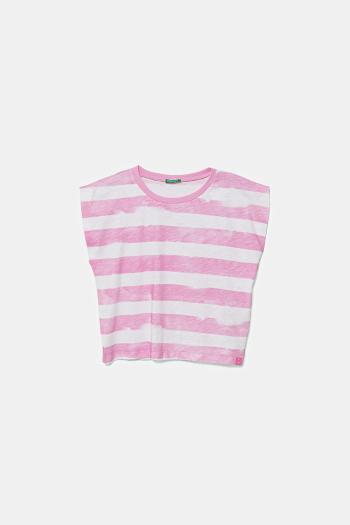 Detské bavlnené tričko United Colors of Benetton ružová farba, 3SL3C10OW