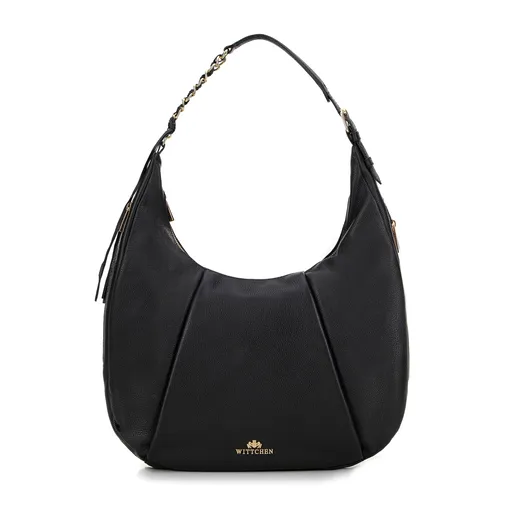 Kožená dámska kabelka typu vak s retiazkou čierna 99-4E-008-1