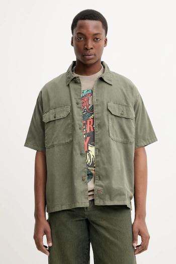 Košeľa Dickies pánska, zelená farba, voľný strih, s klasickým golierom, DK0A4Z7QMGR1