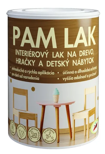 PAM Lak - Interiérový lak na drevo, hračky a detský nábytok 0,6 l polomatný