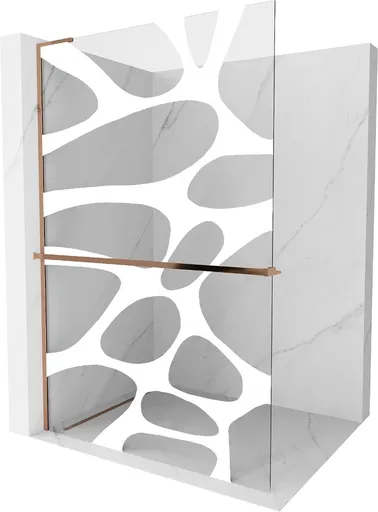 MEXEN/S - Kioto+ L Sprchová zástena WALK-IN s poličkou a držiakom uterákov 70 x 200, biely vzor, ružové zlato 800-070-123-60-97