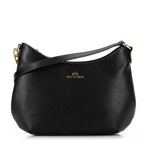 Kožená ramenná kabelka s retiazkou čierna 100-4E-603-1