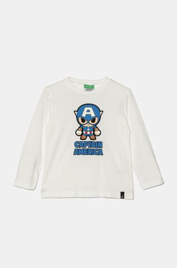 Detská bavlnená košeľa s dlhým rukávom United Colors of Benetton biela farba, s potlačou, 3ATNG10H9