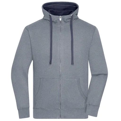 James & Nicholson (Daiber) Pánska mikina na zips s kapucňou JN963 - Šedý melír / tmavomodrá | XL