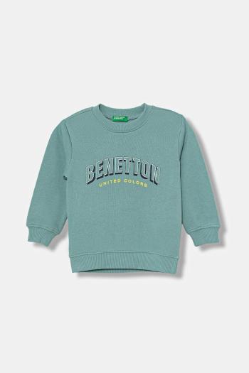 Detská bavlnená mikina United Colors of Benetton tyrkysová farba, s potlačou, 3J70G10JY