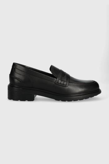 Kožené mokasíny Geox D WALK PLEASURE dámske, čierna farba, na plochom podpätku, D36TGF 00043 C9999