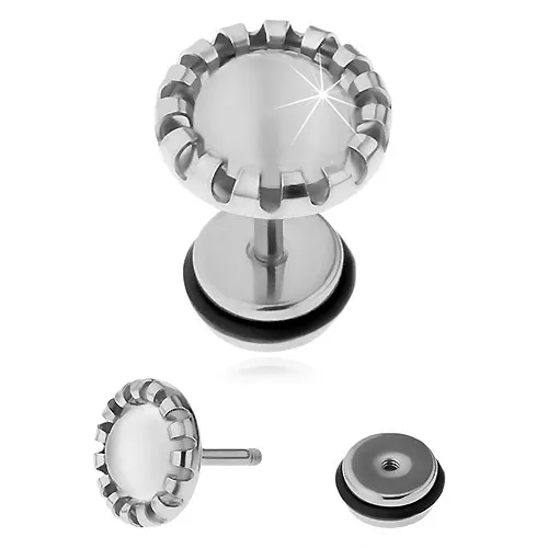 Falošný plug do ucha z ocele 316L, biely kameň - syntetické mačacie oko