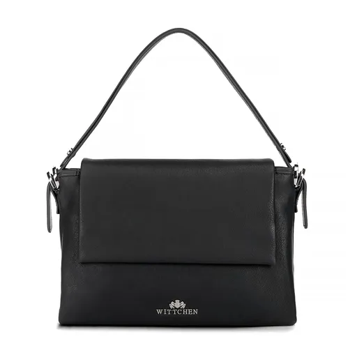 Dámska trojpriehradková kožená kabelka cez rameno čierna 100-4E-810-1