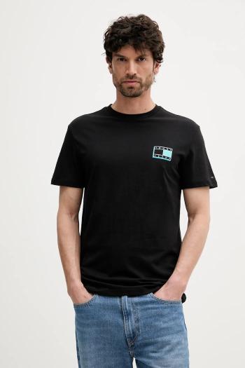 Bavlnené tričko Tommy Jeans pánske, čierna farba, s potlačou, DM0DM21577