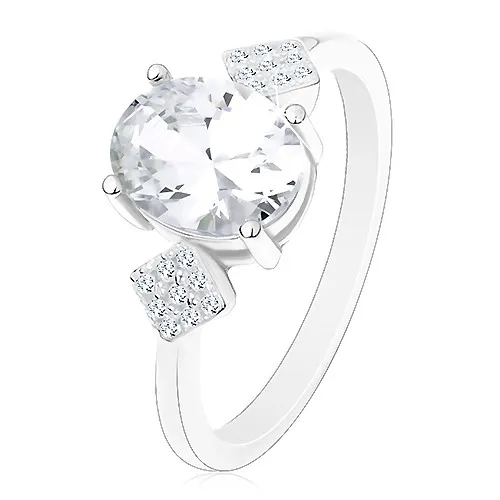 Prsteň zo striebra 925, oválny zirkón čírej farby, zirkónové kosoštvorce - Veľkosť: 59 mm