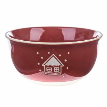 Bol de Crăciun din ceramică Snowy cottage, roșu, 450 ml