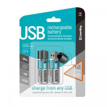 COLORWAY RECHARGEABLE BATTERY AA USB 1200 MAH 1.5V (2PCS.) (CW-UBAA-02) (CW-UBAA-02)