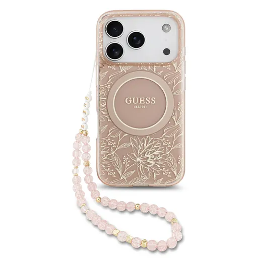 GUESS IML FLOWER STRAP Ochranný kryt Apple iPhone 17 Pro ROSE GOLD