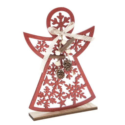 Drevený anjel s vločkami, 15,5 x 22,5 cm