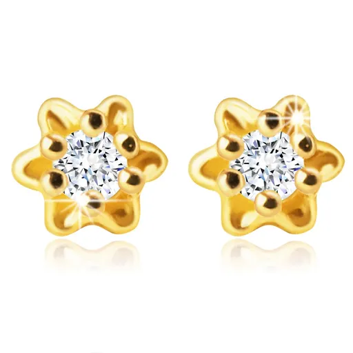 Zlaté náušnice 585 - kvietok s čírym zirkónikom uprostred