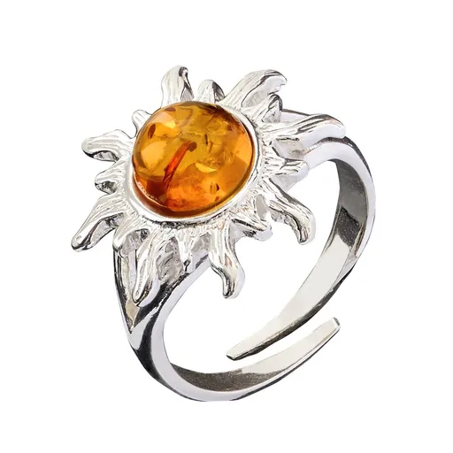Nastaviteľný prsteň s  jantárom slnko