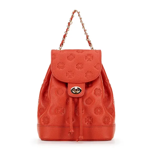 Oranžový kožený batoh s retiazkou pre výrazný doplnok, 99-4E-306-6.