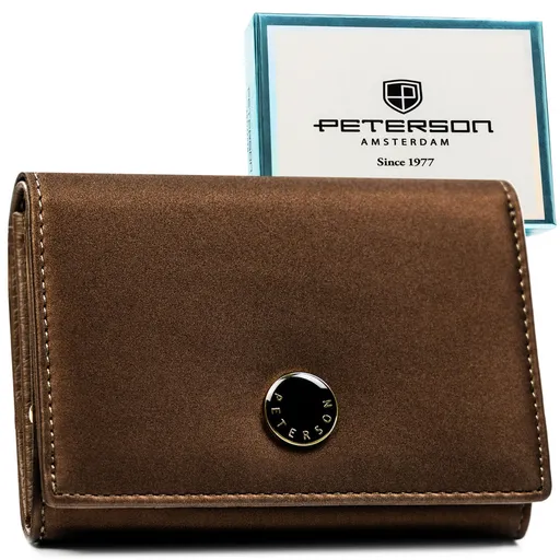 Hnedá dámska kožená peňaženka s RFID ochranou a dvojitým mincovníkom - Peterson