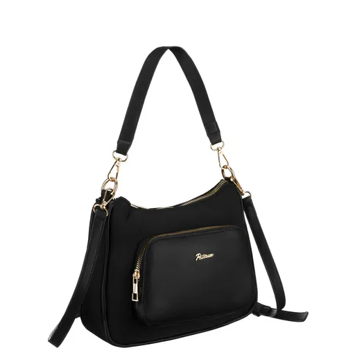 Dámska čierna listová kabelka z nylonu a eko kože – univerzálny mestský doplnok