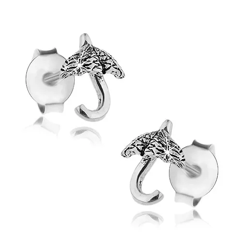 Puzetové náušnice, striebro 925, malý lesklý dáždnik, čierna patina