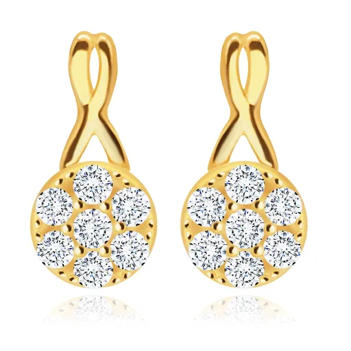 Diamantové náušnice v žltom 14K zlate - kruh vykladaný čírymi briliantmi v tvare kvetu