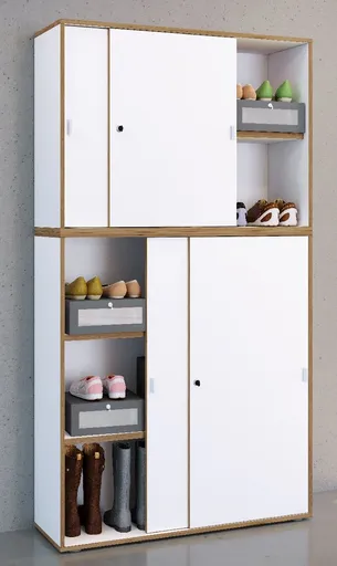 VCM Botník s posuvnými dveřmi „Salia“ B100 s 5 přihrádkami, bílý