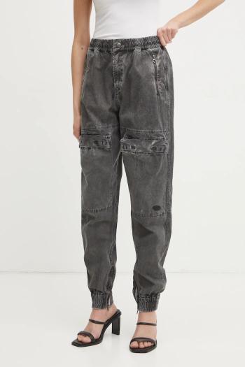 Bavlnené nohavice Diesel P-RIDE-Q3 TROUSERS šedá farba, strih cargo, vysoký pás, A17383.0NJBP