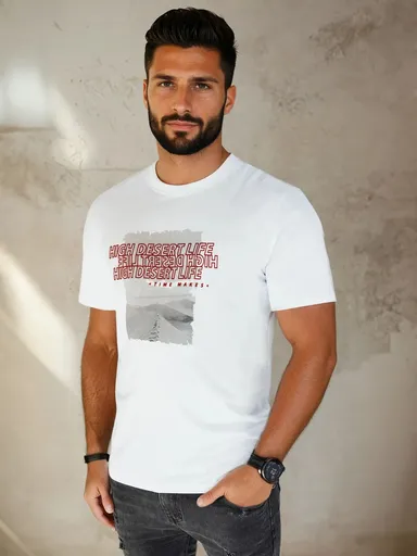 Pánske tričko s potlačou bielej farby Dstreet RX5487