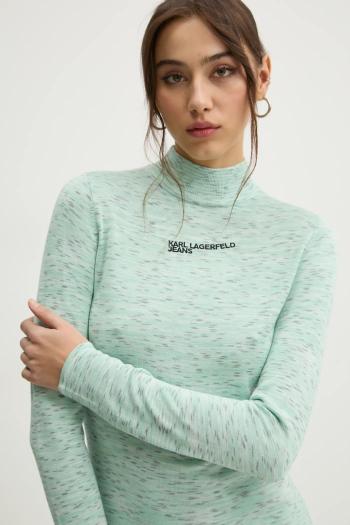 Sveter Karl Lagerfeld Jeans dámsky, zelená farba, tenký, s polorolákom, A1W18025